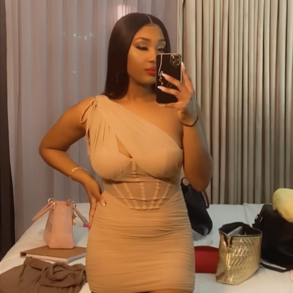 Nude colored mini dress